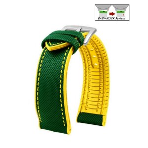 Easy-Klick Premium Hybrid Silikon-Nylon Uhrenarmband Modell Isidor grün-gelb 19 mm