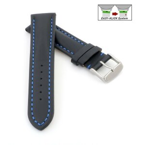 Französisches Softleder Easy-Klick Uhrenarmband Modell Paris schwarz-blau 22 mm