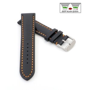 Französisches Softleder Easy-Klick Uhrenarmband Modell Paris schwarz-orange 20 mm