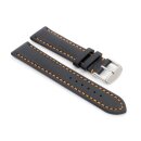 Französisches Softleder Easy-Klick Uhrenarmband Modell Paris schwarz-orange 20 mm