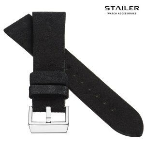 Stailer Veloursleder Uhrenarmband Modell Alaska schwarz 20 mm