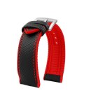Premium Hybrid Silikon-Nylon Uhrenarmband Modell Isidor schwarz-rot 19 mm