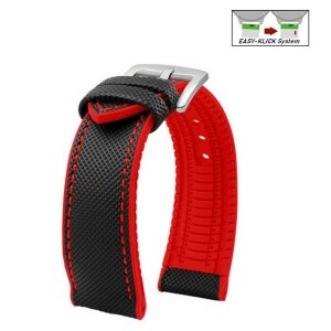 Easy-Klick Premium Hybrid Silikon-Nylon Uhrenarmband Modell Isidor schwarz-rot 19 mm