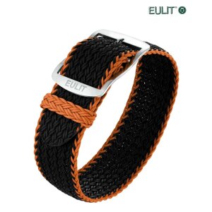 Eulit Perlon Durchzugs-Uhrenarmband Modell Atlantic-poliert schwarz-orange 20 mm