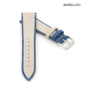 Morellato Veloursleder-Canvas Uhrenarmband Modell Vecellio beige-blau 18 mm