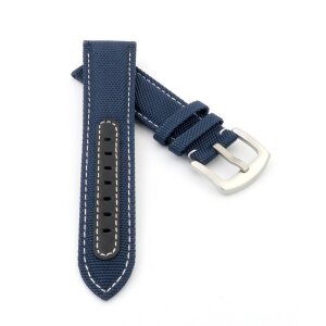 Canvas-Nylon Leder Uhrenarmband Modell Hartfort blau-WN 22 mm