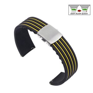 Easy-Klick Silikon Uhrenarmband Modell Aristo-S schwarz-gelb 22 mm, Faltschließe