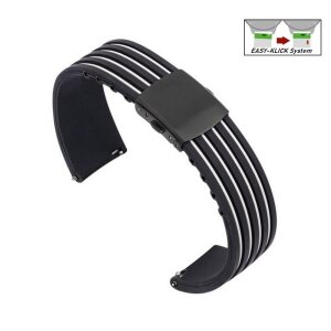 Easy-Klick Silikon Uhrenarmband Modell Aristo-P schwarz-weiß 18 mm, Faltschließe
