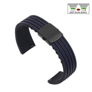 Easy-Klick Silikon Uhrenarmband Modell Aristo-P schwarz-blau 22 mm, Faltschließe