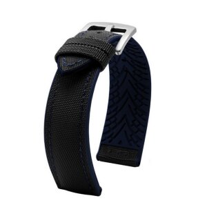 Premium Hybrid Silikon-Nylon Uhrenarmband Modell Isidor schwarz-blau 19 mm