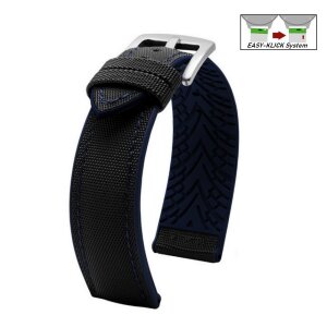 Easy-Klick Premium Hybrid FKM-Nylon Uhrenarmband Modell Isidor schwarz-blau 23 mm