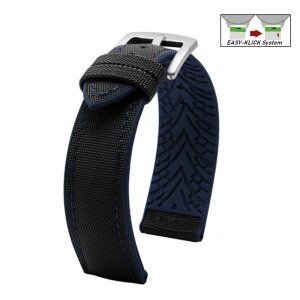 Easy-Klick Premium Hybrid Silikon-Nylon Uhrenarmband Modell Isidor schwarz-blau 24 mm