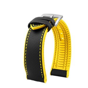 Premium Hybrid Silikon-Nylon Uhrenarmband Modell Isidor schwarz-gelb 24 mm