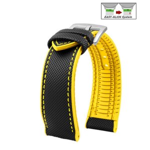 Easy-Klick Premium Hybrid Silikon-Nylon Uhrenarmband Modell Isidor schwarz-gelb 24 mm