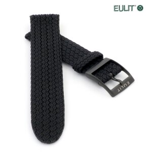 Eulit Perlon Uhrenarmband Modell Palma-Pacific schwarz 18 mm schwarz matt gebürstet