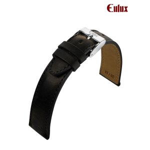 Eulux Soft-Pferdeleder Uhrarmband Modell Cavallo-Sport schwarz 20 mm Handarbeit