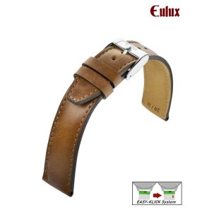 Eulux Easy-Klick Soft-Pferdeleder Uhrarmband Modell Cavallo-Sport tabak-braun 22/18 mm Handarbeit