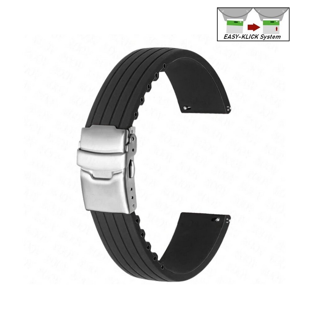 Easy-Klick Silikon Uhrenarmband Modell Lesbos schwarz 20 mm, Faltschl