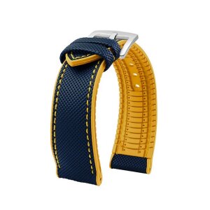 Premium Hybrid Silikon-Nylon Uhrenarmband Modell Isidor blau-gelb 22 mm
