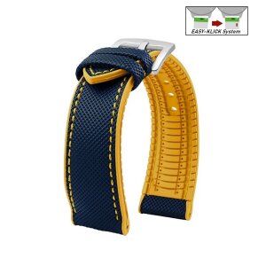 Easy-Klick Premium Hybrid Silikon-Nylon Uhrenarmband Modell Isidor blau-gelb 20 mm