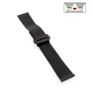 Easy-Klick Milanaise-Mesh Uhrenarmband Modell Biel schwarz 20 mm, komp. Omega