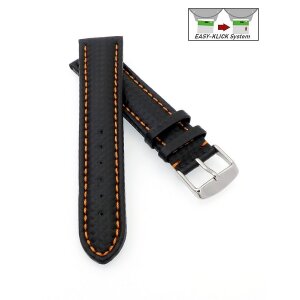 Easy-Klick Carbon-Leder Uhrenband Modell Carbon-87A schwarz-ON 20 mm wasserfest