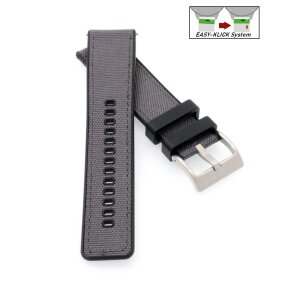 Easy-Klick Sport Hybrid Canvas-Kautschuk Uhrenarmband Modell Rovaria grau 22 mm