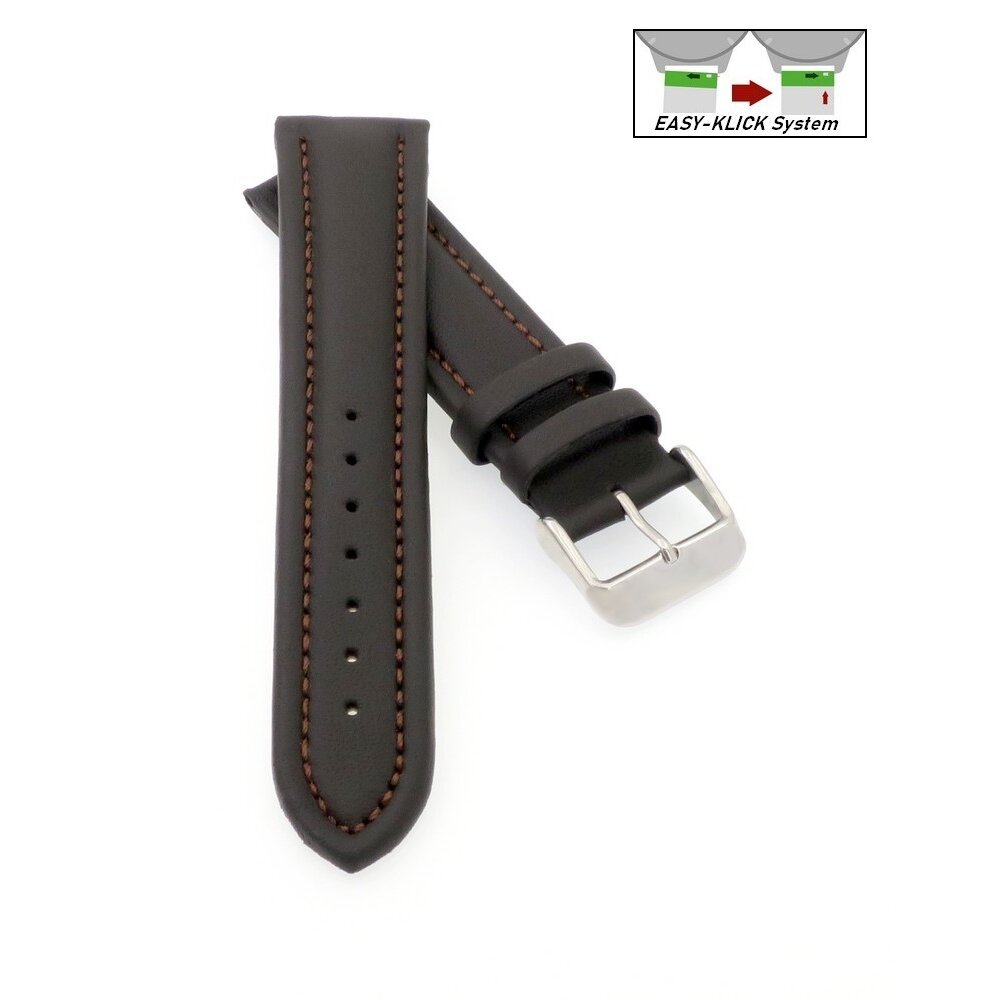 22mm Uhrenarmband Aus Kalbsleder – Made In Germany, Schwarz, Mit Silberner Dornschließe, Inkl. Montageanleitung