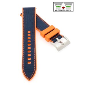 Premium Easy-Klick Fluorkautschuk-Nylon Uhrenarmband Modell Roadster blau-orange 20 mm