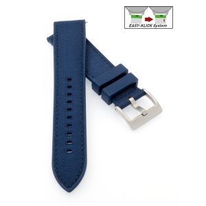 Premium Easy-Klick Fluorkautschuk-Nylon Uhrenarmband Modell Roadster blau-blau 22 mm