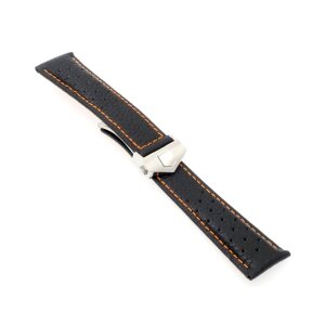 Rallye-Büffelleder Uhrenarmband Modell Monaco-FS-S schwarz-ON 22/18 mm, kompatibel TAG Heuer