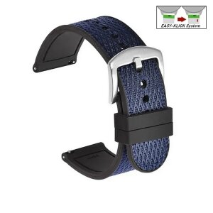 Easy-Klick Sport Hybrid Canvas-Kautschuk Uhrenarmband Modell Roket blau 22 mm