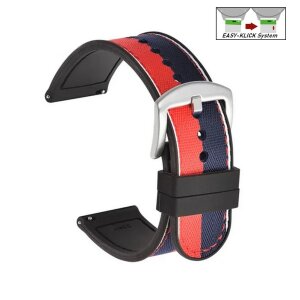 Easy-Klick Sport Hybrid Canvas-Kautschuk Uhrenarmband Modell Roket blau-rot 22 mm