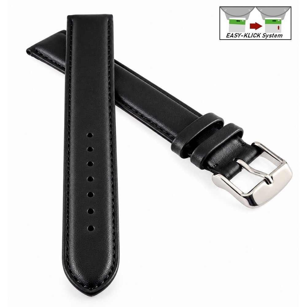 14mm Kalbsleder-Uhrenarmband Made In Germany (schwarz Mit Silberner Dornschließe) – Inkl. Montageanleitung