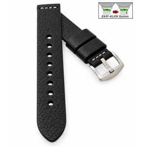 Easy-Klick Biker Kalbsleder Uhrenarmband schwarz 18 mm, extralange Ausführung