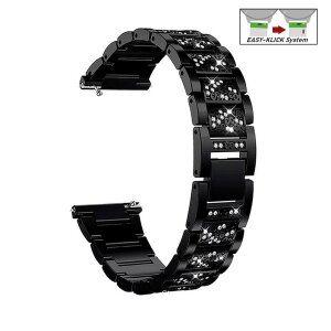 Easy-Klick Metall-Glitzer Damen Uhrenarmband Modell Glizzard schwarz 22 mm