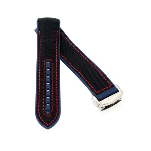 Premium Hybrid Uhrenarmband Modell Innsbruck-FSS schwarz-blau-rot 20 mm, komp. Omega