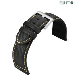 Eulit Nylon-Textil Uhrenarmband Modell Regatta schwarz-gelb 18 mm, wasserfest