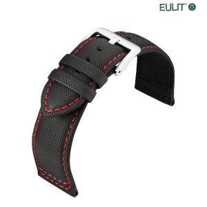 Eulit Nylon-Textil Uhrenarmband Modell Regatta schwarz-rot 22 mm, wasserfest