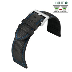 Eulit Easy-Klick Nylon-Textil Uhrenarmband Modell Regatta schwarz-blau 18 mm, wasserfest