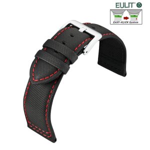 Eulit Easy-Klick Nylon-Textil Uhrenarmband Modell Regatta schwarz-rot 22 mm, wasserfest