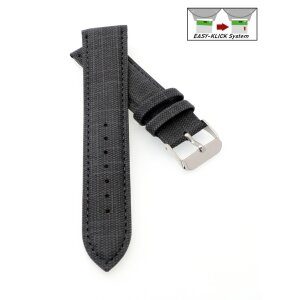 Easy-Klick Hybrid Jeans-Design Nylon-Leder Uhrenarmband Modell Relax grau-schwarz 18 mm
