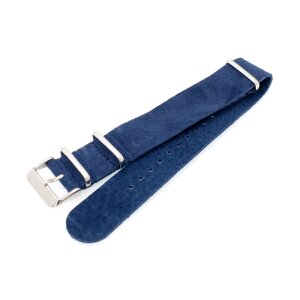 Nato Velours-Leder Uhrenarmband Modell Jersey blau 20 mm Nato Strap
