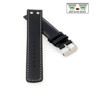 Easy-Klick Sattelleder Flieger-Uhrenarmband mit Nieten Modell Hangar schwarz 22 mm