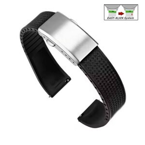 Easy-Klick Premium FKM-Kautschuk Uhrenarmband Modell Texturo-S schwarz 22 mm