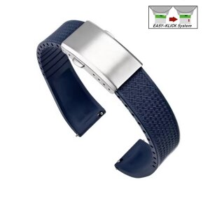 Easy-Klick Premium FKM-Kautschuk Uhrenarmband Modell Texturo-S dunkel-blau 22 mm
