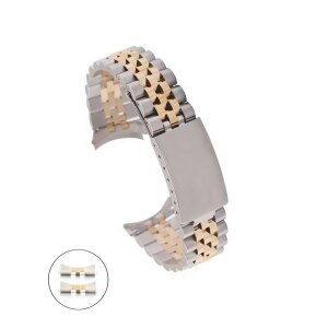 Vintage Jubilee Edelstahl Uhrenarmband Modell RLX-40-SG silber-gold 18 mm, komp. Rolex