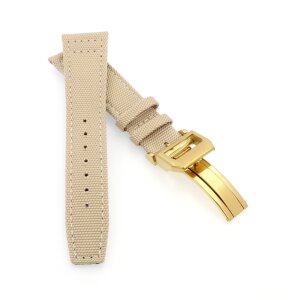 Canvas-Nylon Leder Uhrenarmband Modell Ingelheim-FSG beige 22 mm, kompatibel IWC
