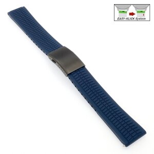 Easy-Klick Premium FKM-Kautschuk Uhrenarmband Modell Riga-P blau 24 mm