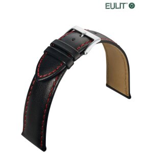 Softweiches Eulit Kalbsleder Uhrenarmband Modell Taurus schwarz-RN 18 mm